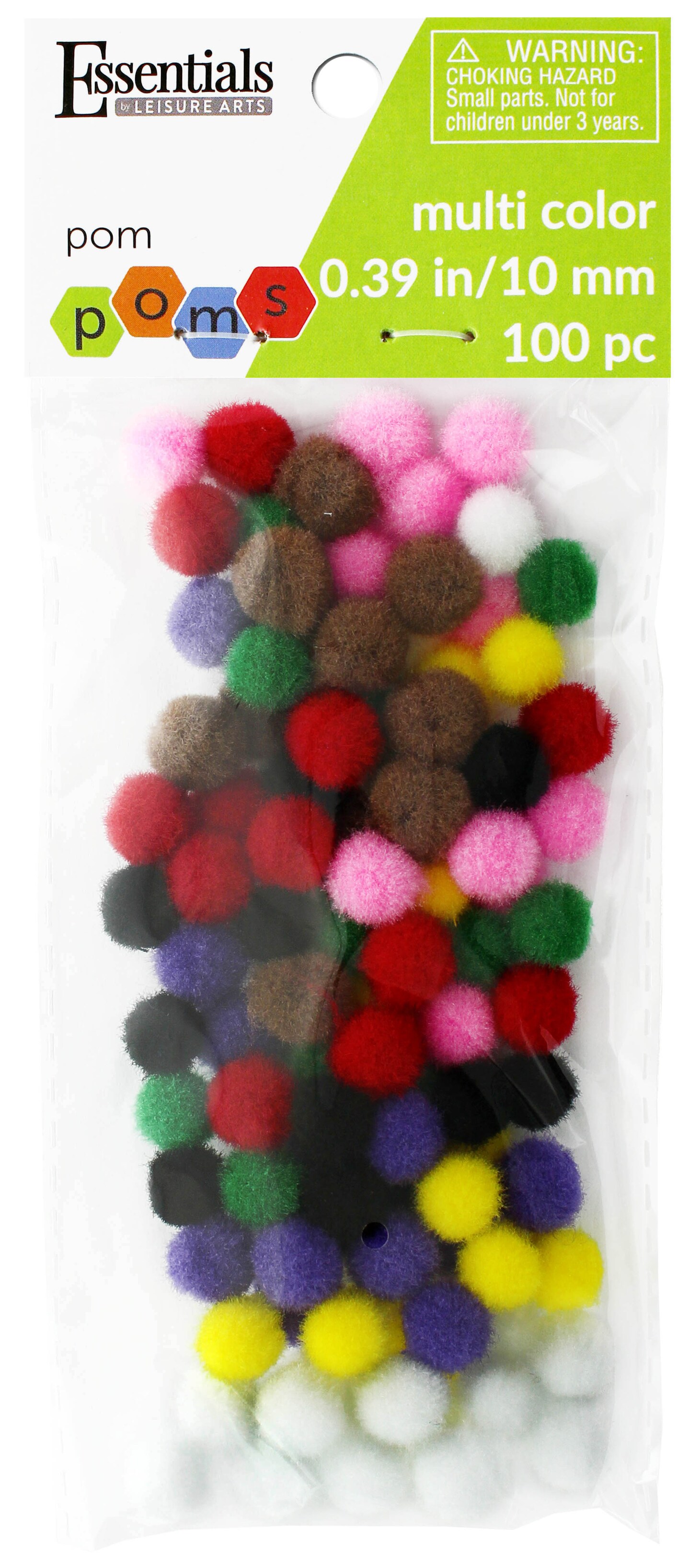 Essentials by Leisure Arts  Pom Poms - Multi-Colored -10mm - 100 piece pom poms arts and crafts - colored pompoms for crafts - craft pom poms - puff balls for crafts