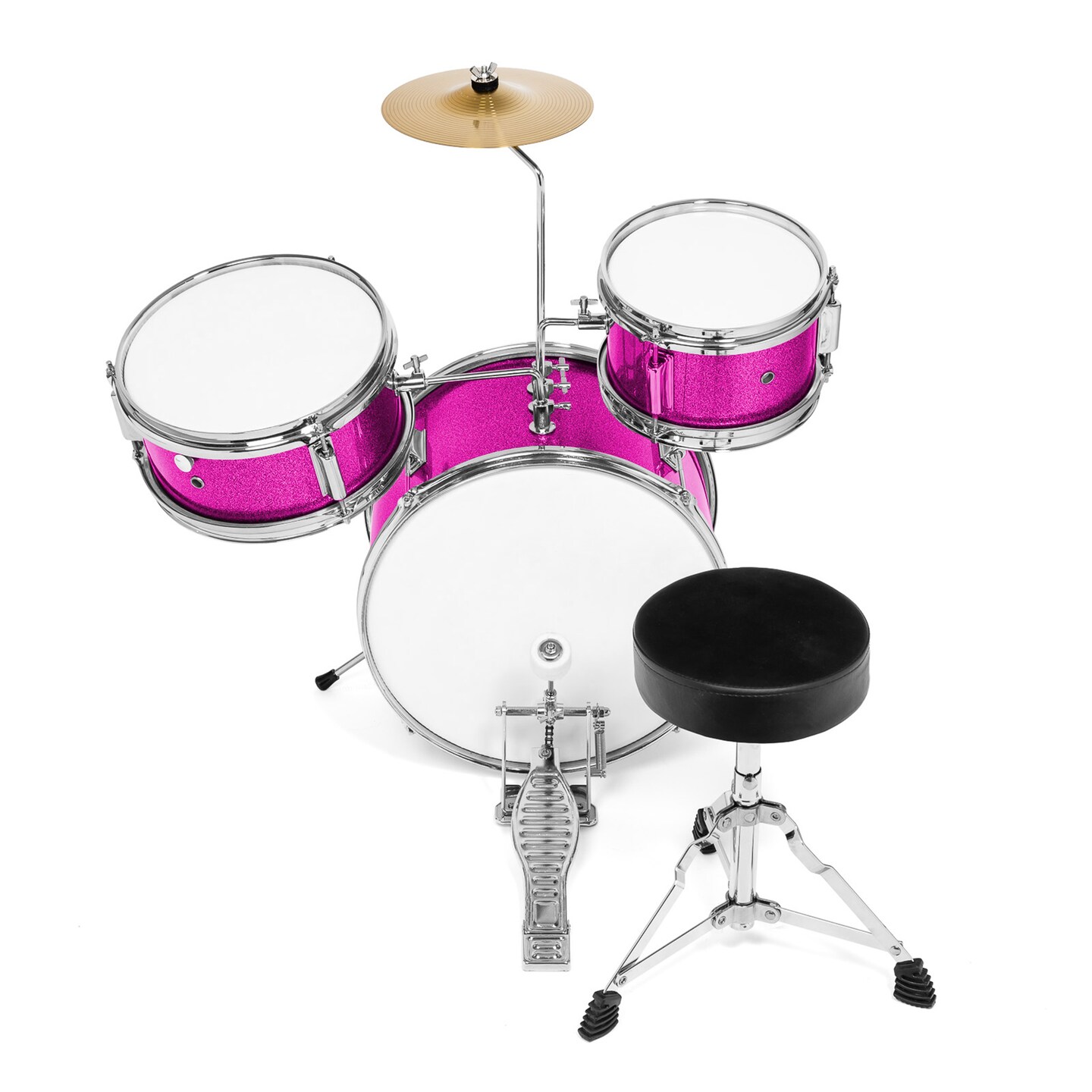 Ashthorpe 3-Piece Complete Kids Drum Set - Beginner Kit with 14&#x22; Bass, Adjustable Throne, Cymbal, Pedal &#x26; Drumsticks