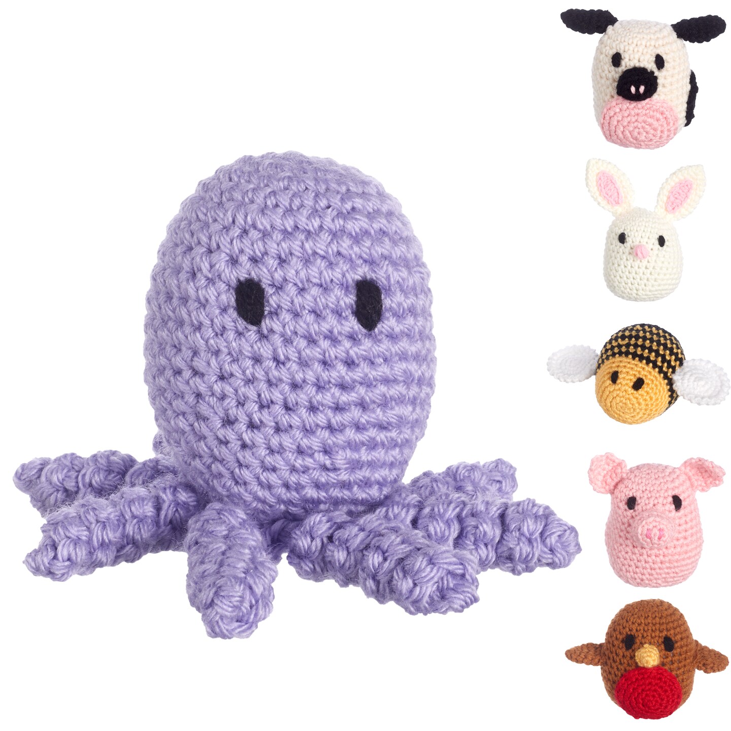 Leisure Arts Pudgies Animals Crochet Kit, Octopus, 3", Complete Crochet kit, Learn to Crochet Animal Starter kit for All Ages, Includes Instructions, DIY amigurumi Crochet Kits