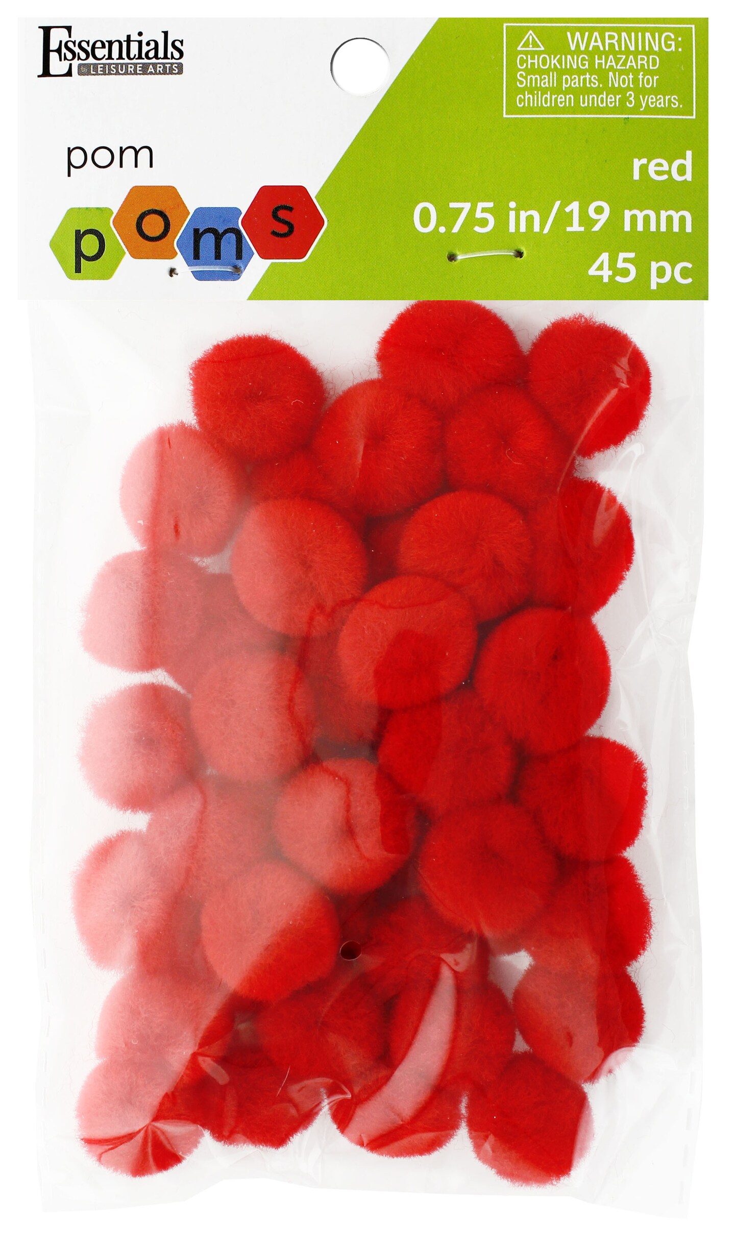 Essentials by Leisure Arts Pom Poms, Red, 3/4&#x22;, 45 Pieces per Pack