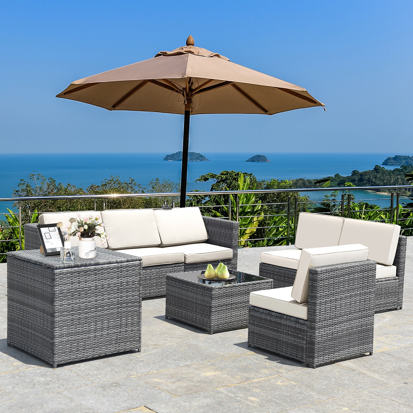 Costway 8 PCS Wicker Sofa Rattan Furniture Set Patio Furniture w/ Storage Table White\ Black\Turquoise\Red