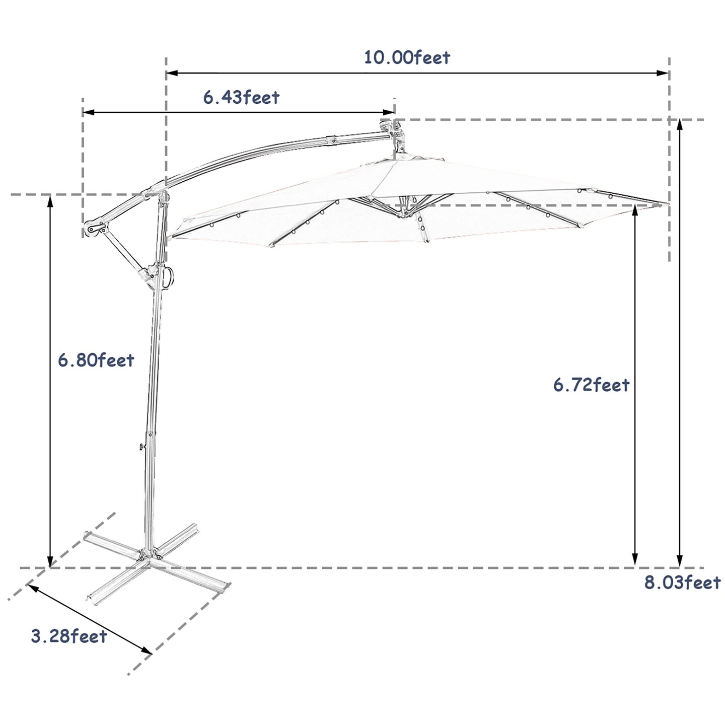 Costway 10FT Patio Offset Umbrella Solar Powered LED 360Degree Rotation Aluminum Navy