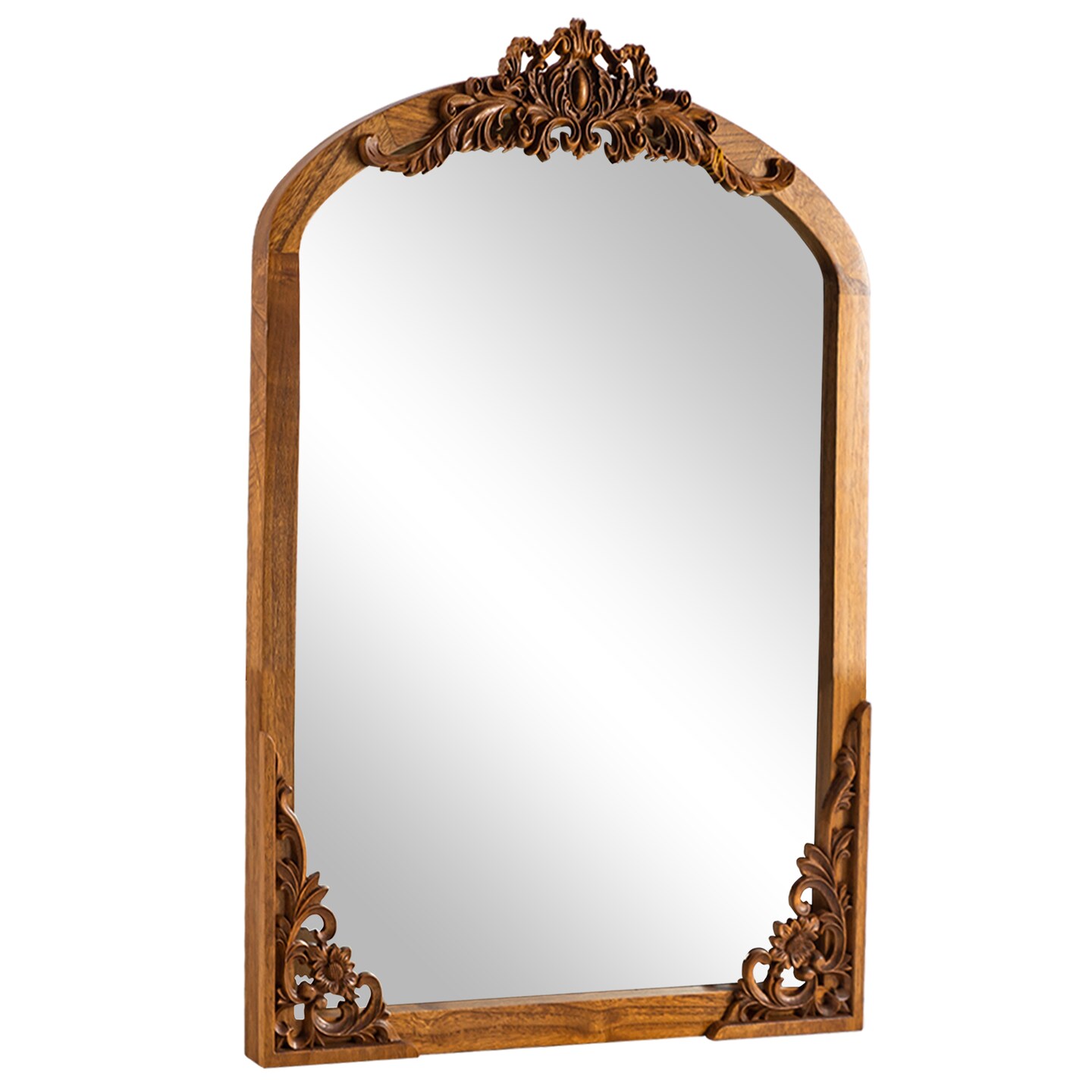 Arched Full Length Mirror Vintage Carved Mirror Solid Wood Frame Wall Mirror for Home Decor
