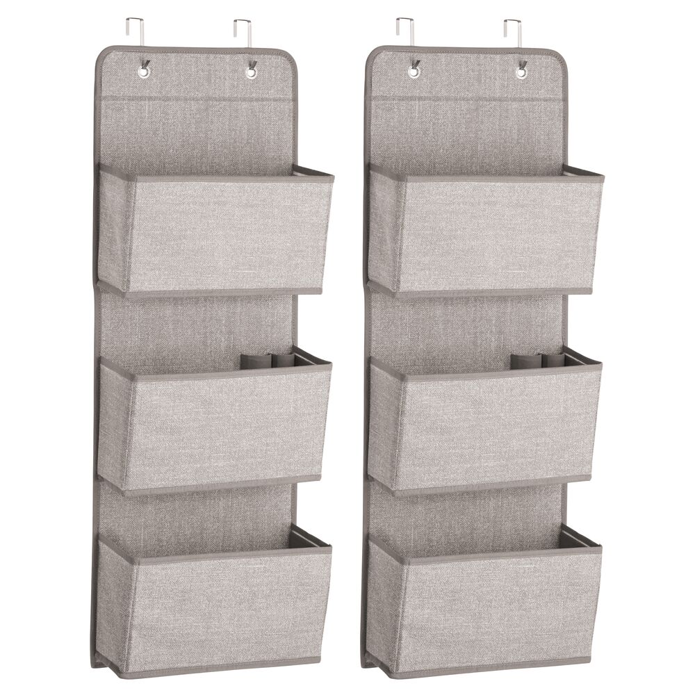 mDesign Fabric Closet Hanging Organizers with 3 Pockets + Hooks