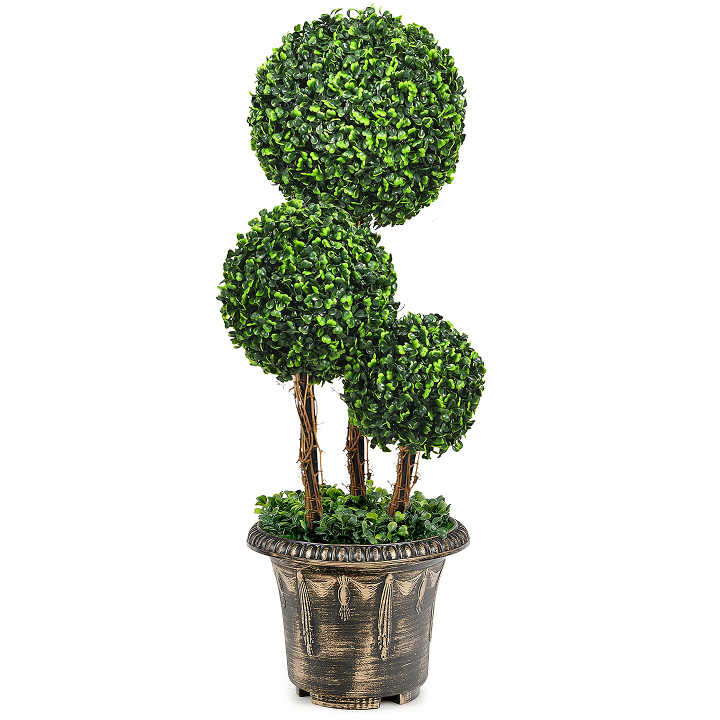 Costway 30&#x27;&#x27; Artificial Topiary Triple Ball Tree Indoor Outdoor UV Resistant