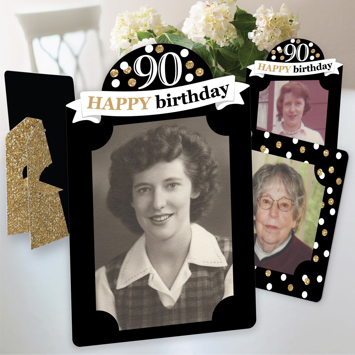 Big Dot of Happiness Adult 90th Birthday - Gold - Birthday Party 4x6 Picture Display - Paper Photo Frames - Set of 12
