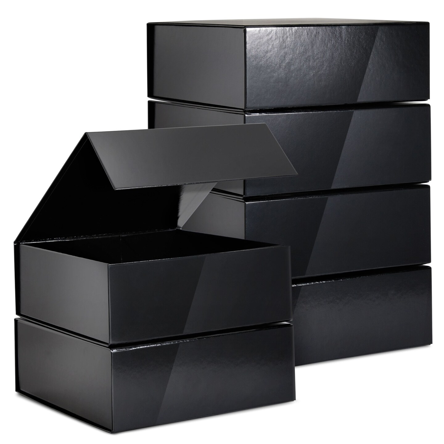 6 Pack Large Square Magnetic Gift Box with Lid, Groomsmen and Bridesmaid Boxes for Proposal, Glossy Black (9.5 x 9.5 x 3.5 In)
