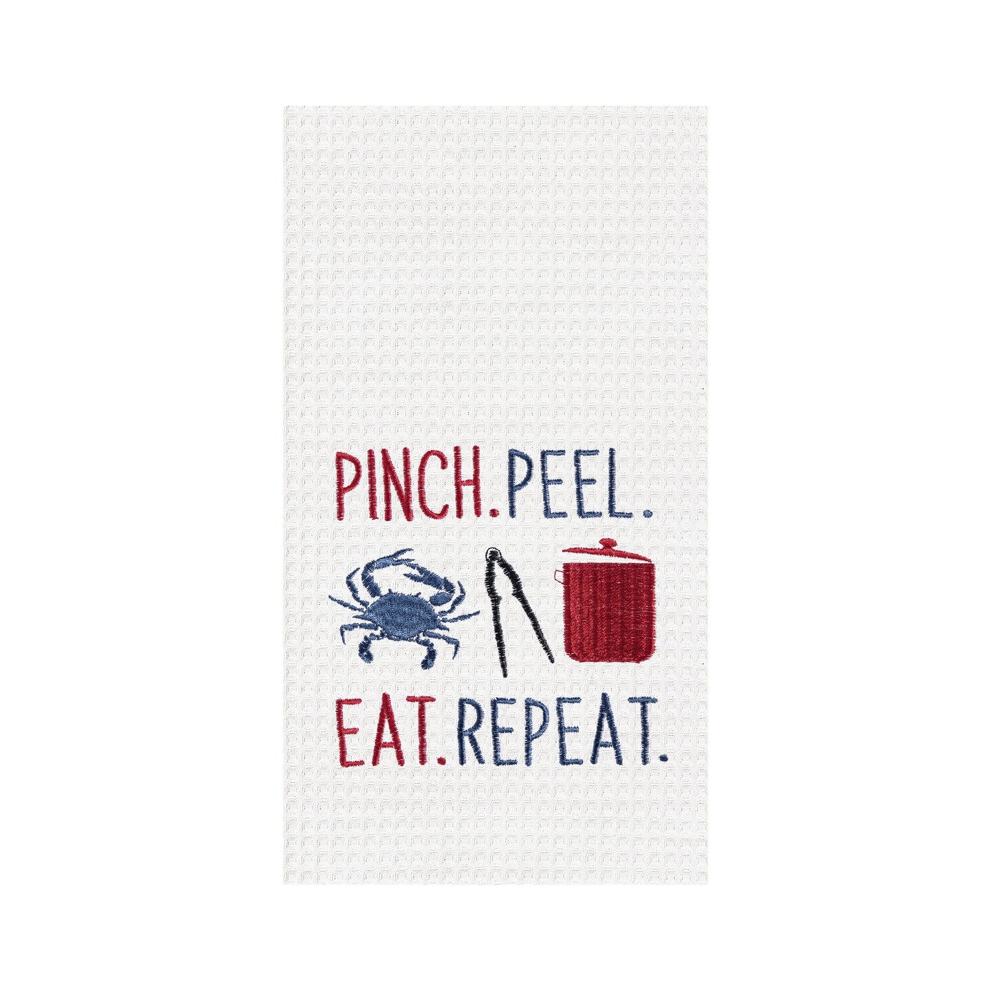 Pinch Peel Eat Repeat Embroidered Waffle Weave Kitchen Towel