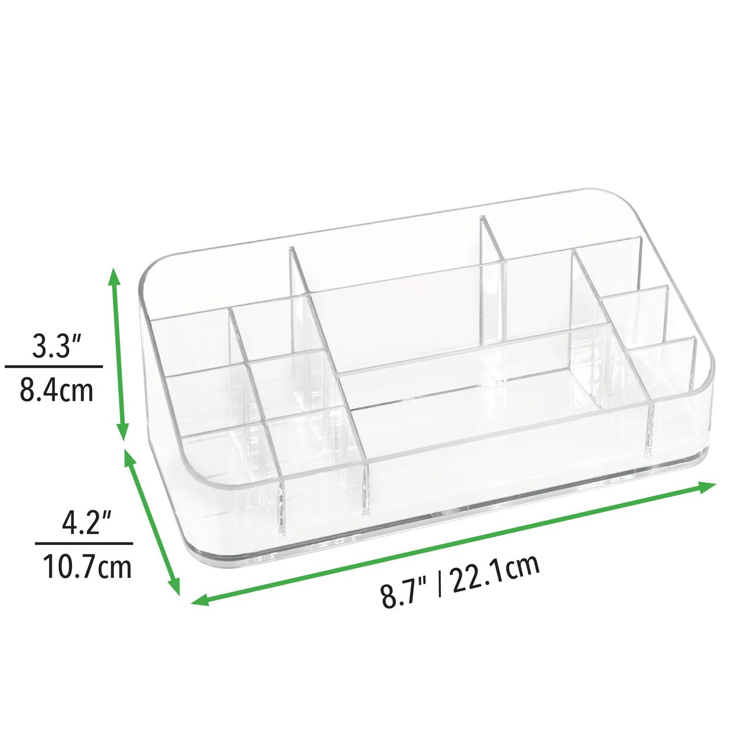 mDesign Plastic Home, Office Storage Bin, Divided Desk Organizer - Clear