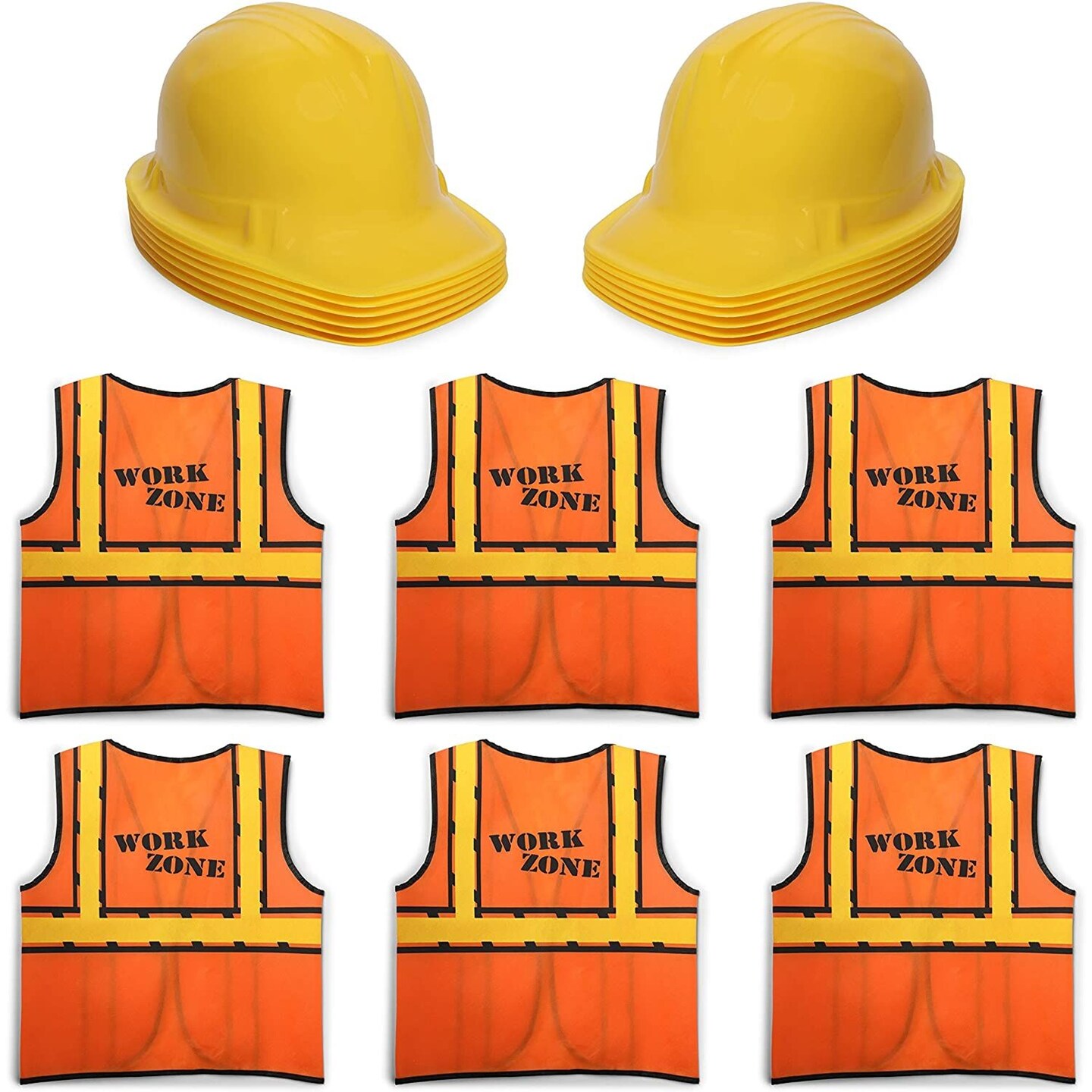 6 Set Construction Worker Costumes for Kids - Vests and Hats for Construction Theme Birthday Dress-Up Party