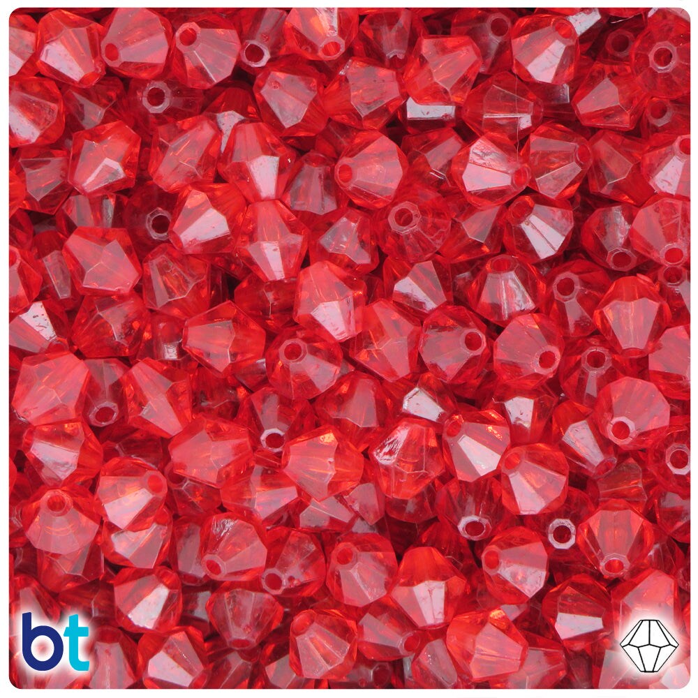 BeadTin Red Transparent 8mm Faceted Bicone Plastic Craft Beads (200pcs)