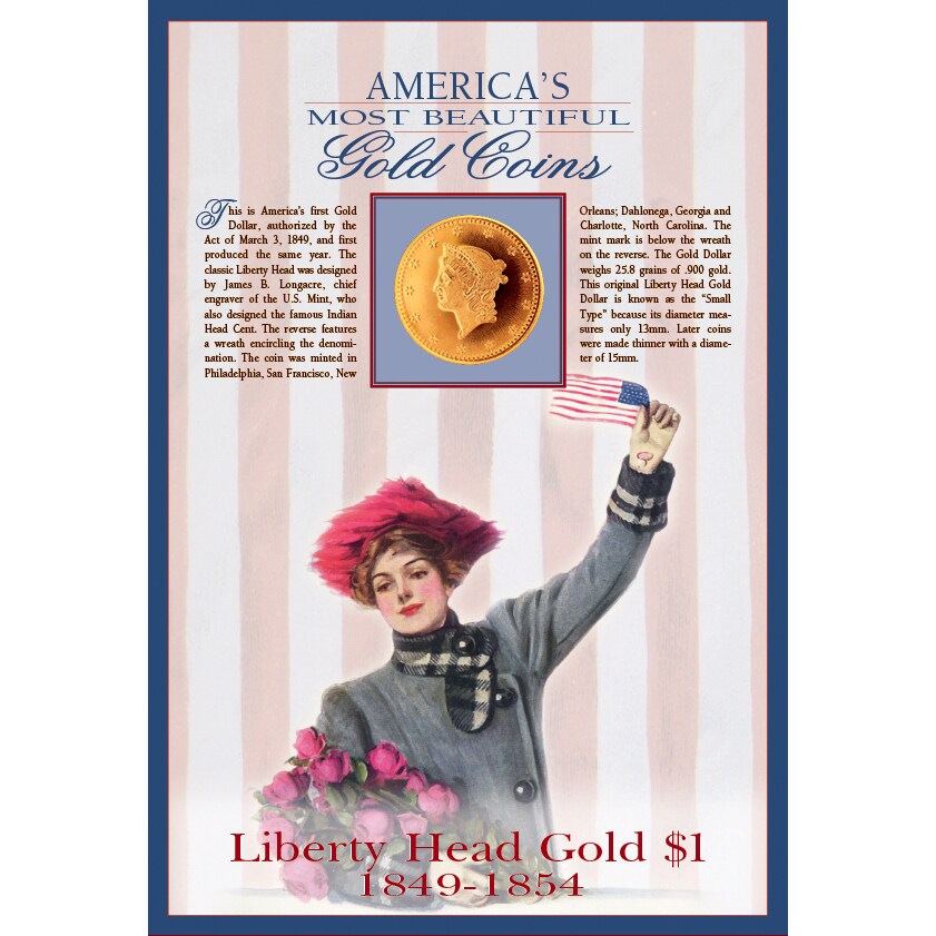 Tribute to America&#x27;s Most Beautiful Coins - Liberty Head Gold $1 1849-1854 Replica Coin
