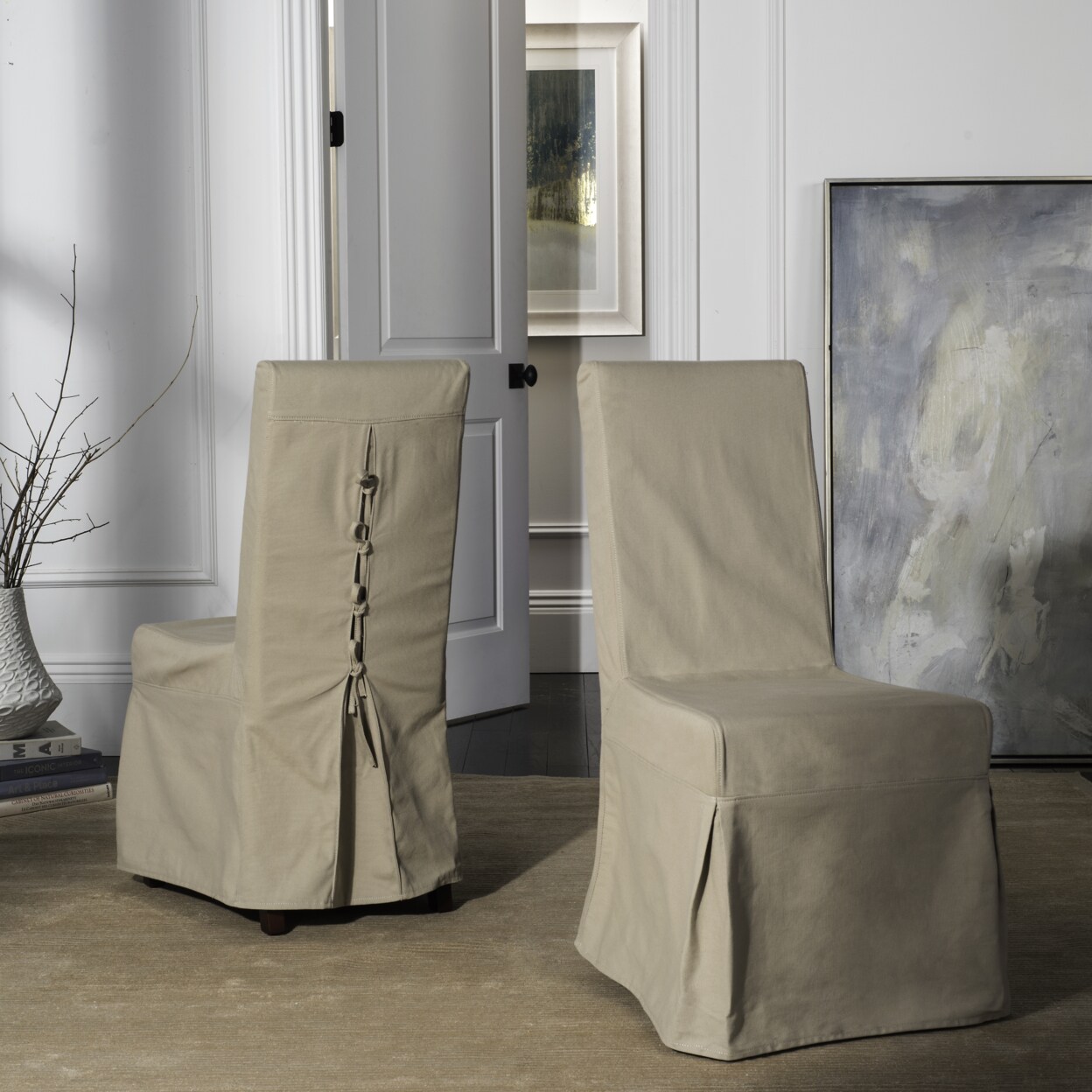 Safavieh   Adrianna 19&#x27;&#x27;H Linen Slipcover Chair Set of 2 Ecru