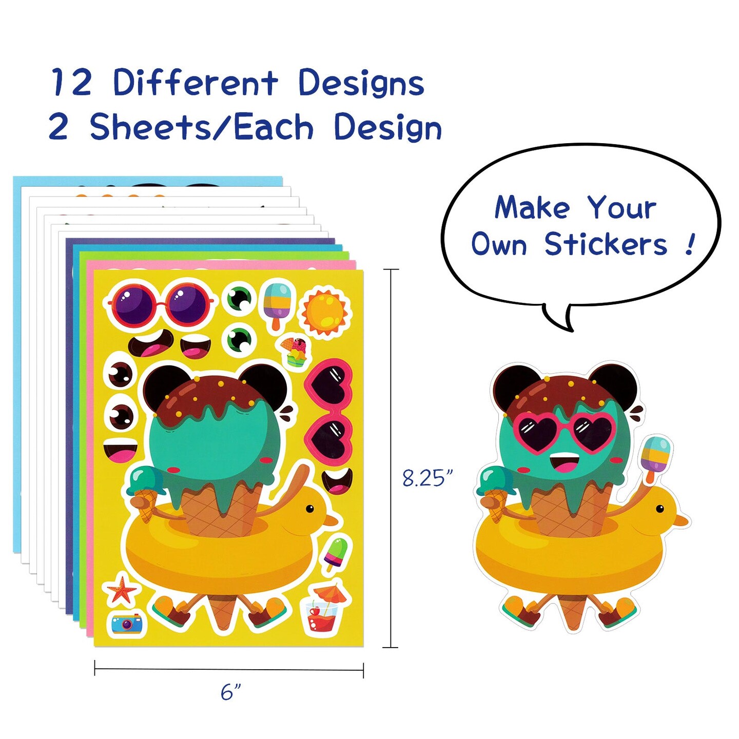 Wrapables Make Your Own Sticker Sheets, DIY Make a Face Animal, Food, Party Favor Stickers (24 Sheets)
