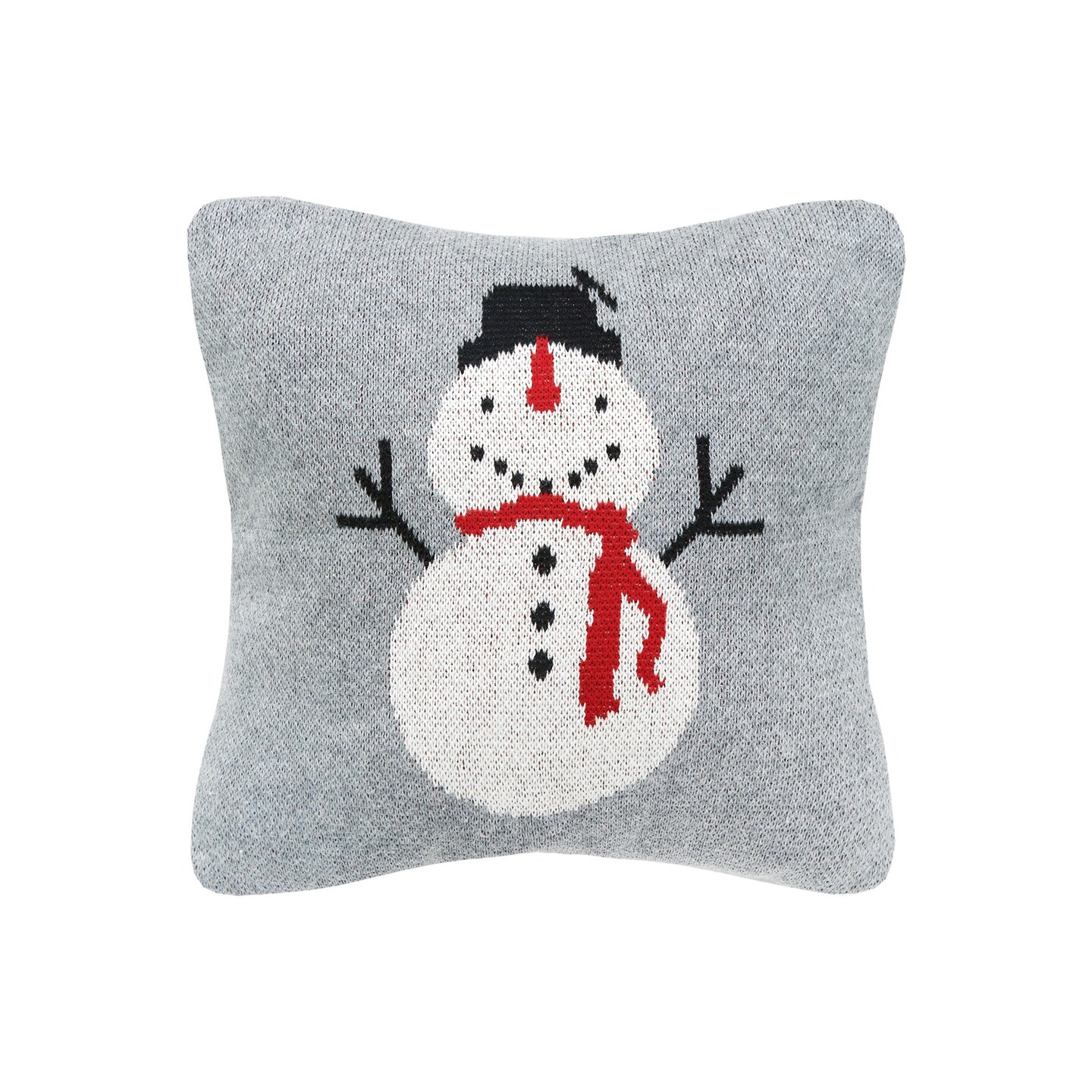 Snowman Knitted Mini Cotton Blend Christmas Accent Pillow 10" x 10"