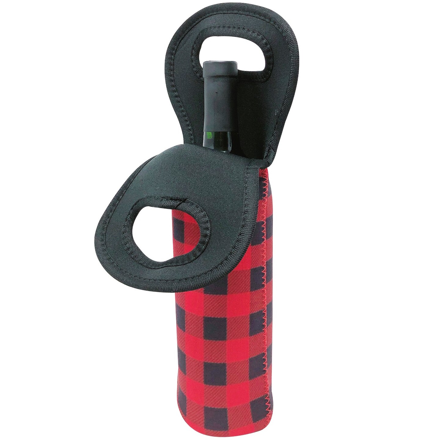 Wrapables Insulated Neoprene Wine Tote, One Bottle / Red Plaid