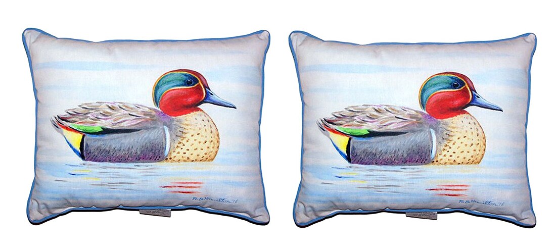 Pair of Betsy Drake Green Wing Teal Small Pillows 11X 14
