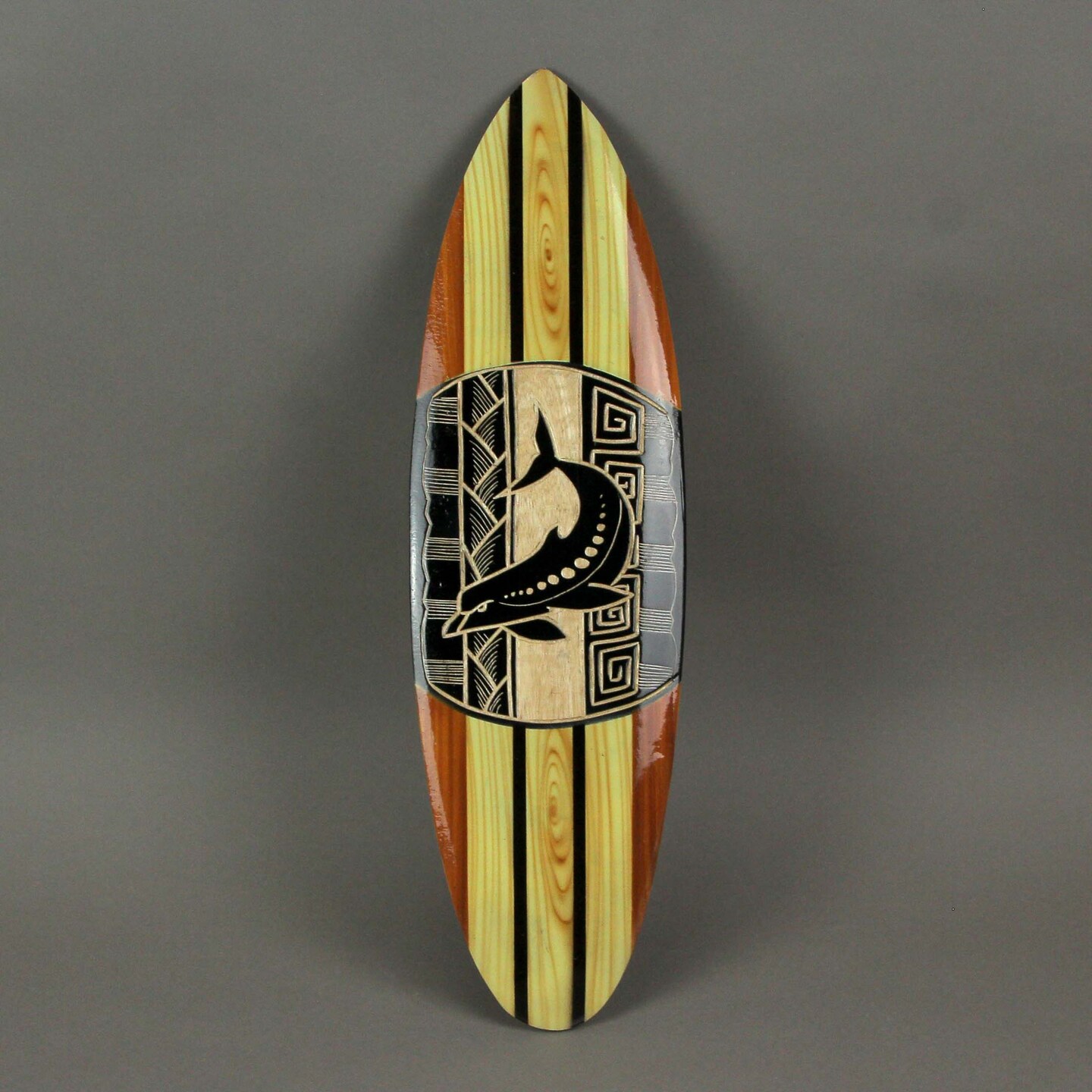 Hand Crafted Wooden Tribal Dolphin Design Surfboard Wall Hanging 20 Inches
