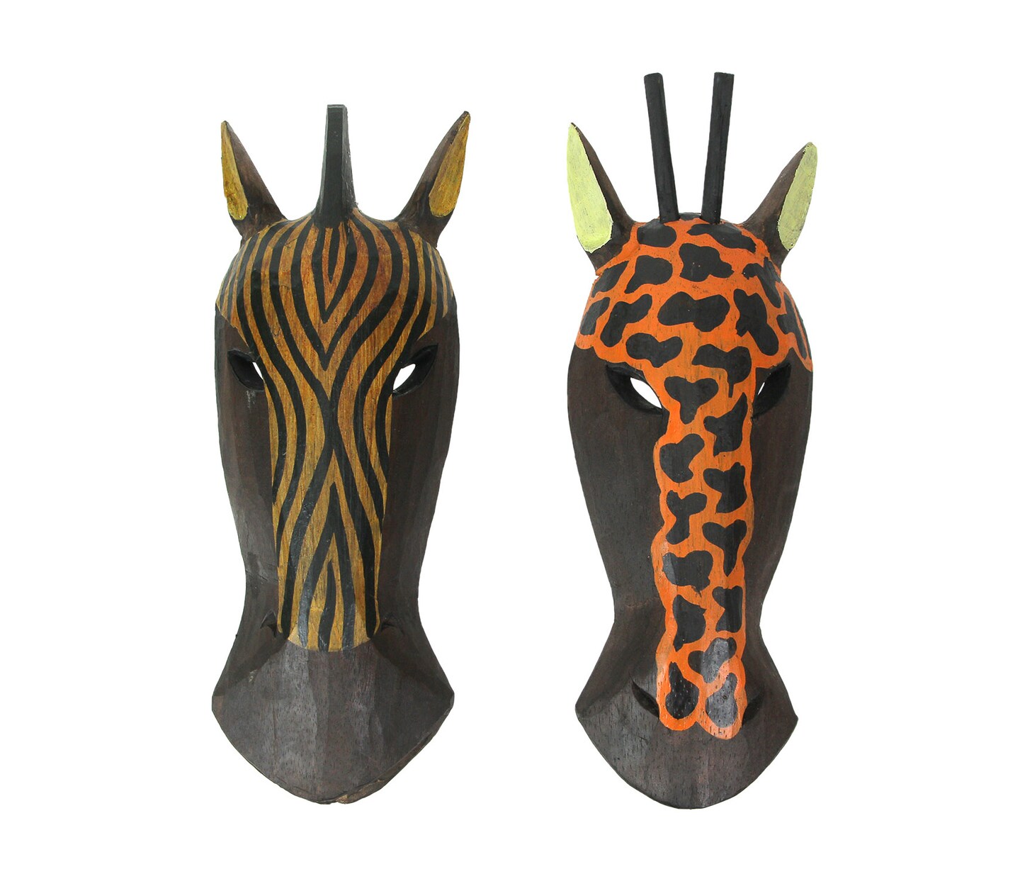 Set of 2 Zebra and Giraffe Mask Wall Hangings – Safari Decor, 12 Inches High