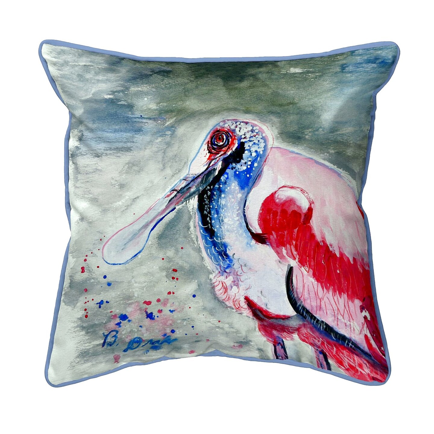 Betsy Drake Amelia Spoonbill Large Indoor/Outdoor Pillow 18x18