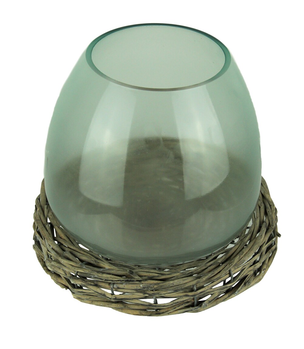 8 Inch Diameter Glass Terrarium Vase With Wicker Base