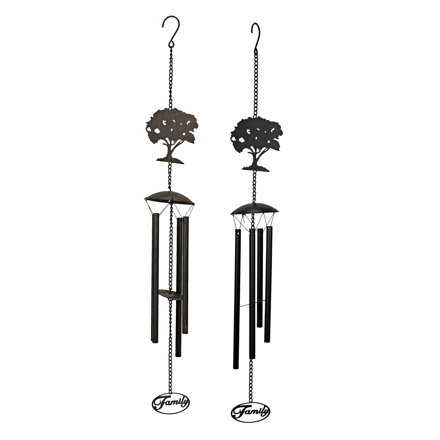Black &#x26; Brown Metal Laser Cut Tree Family Wind Chime Garden Home Decor Set of 2