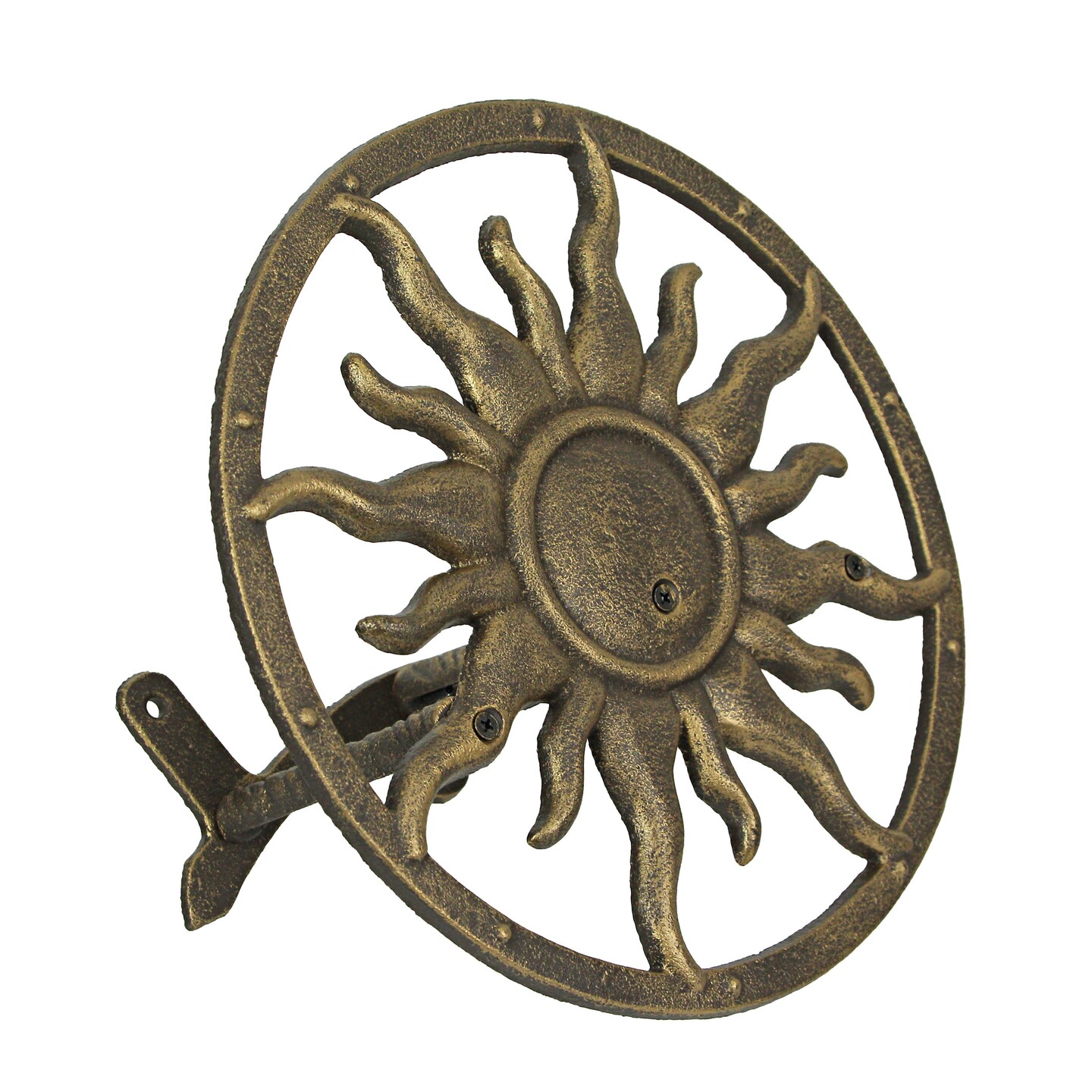 Cast Iron Celestial Sun Wall Mounted Hanging Garden Hose Holder Bronze