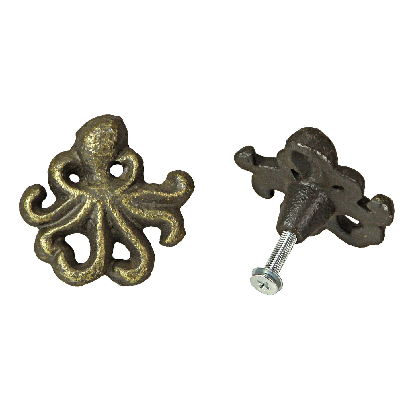 Rustic Cast Iron Octopus Drawer Pull Decorative Cabinet Knob Nautical Set of 6