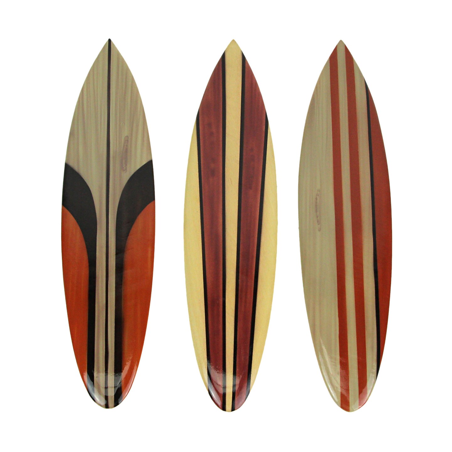 Hand Carved Painted Wooden Surfboard Wall Hanging Decor Beach Art Set of 3
