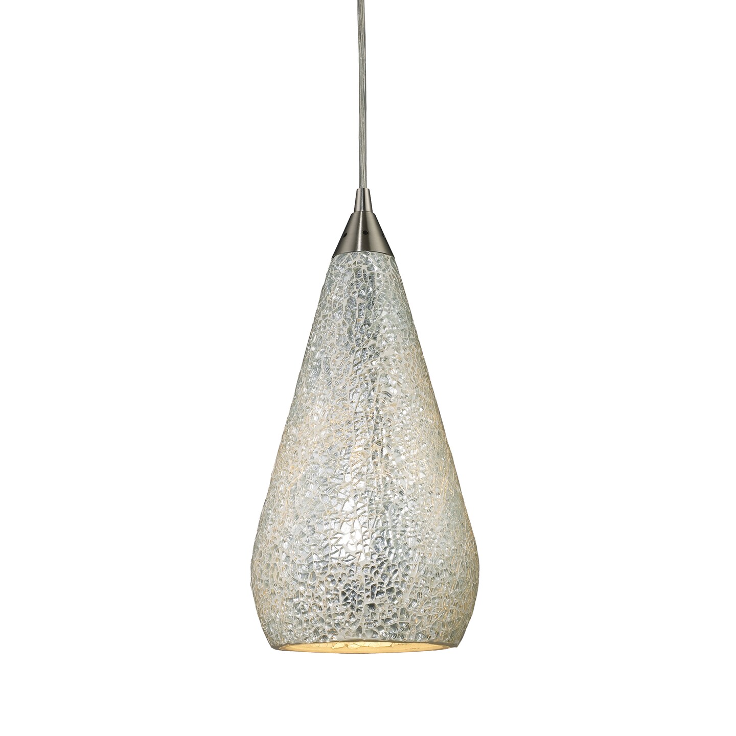 ELK Lighting Curvalo 1 Light Pendant In Satin Nickel And Silver Crackle Glass