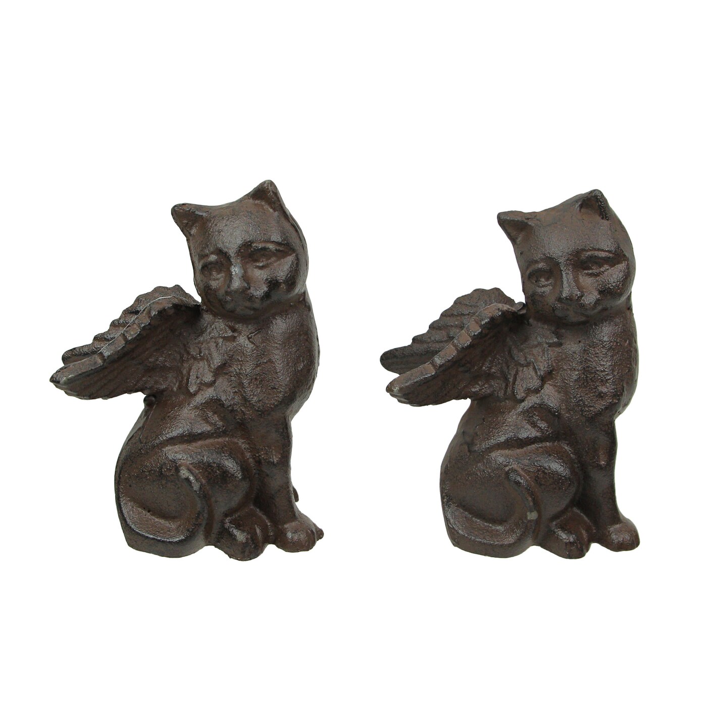 Set of 2 Brown Cast Iron Angel Cat Decorative Bookends Book Shelf Home Decor Art