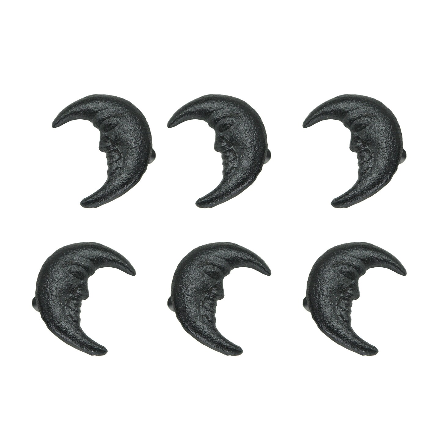 Set of 6 Cast Iron Crescent Moon Face Drawer Pulls