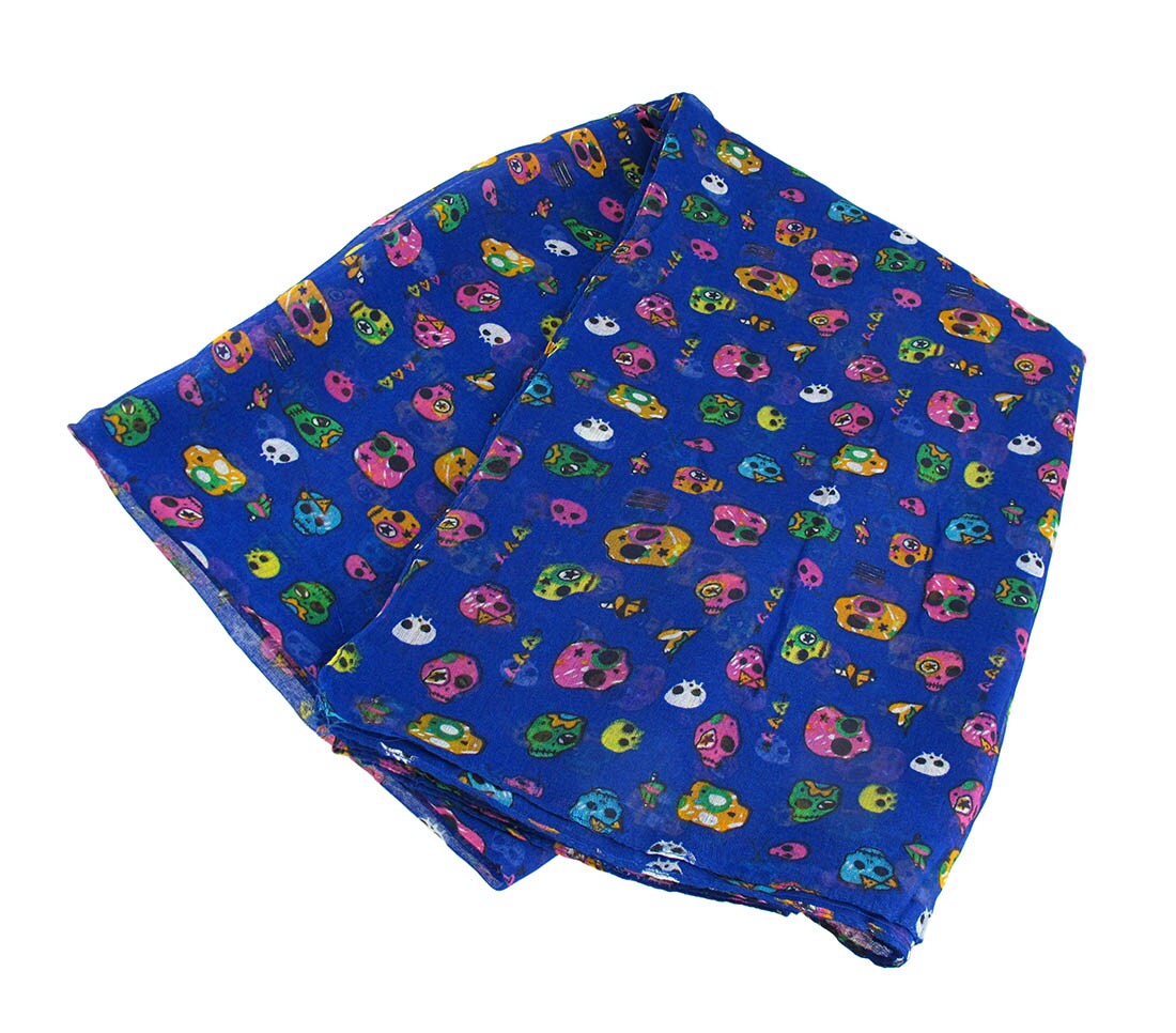Lightweight Gauze Adorable Skulls and Hearts Fashion Scarf