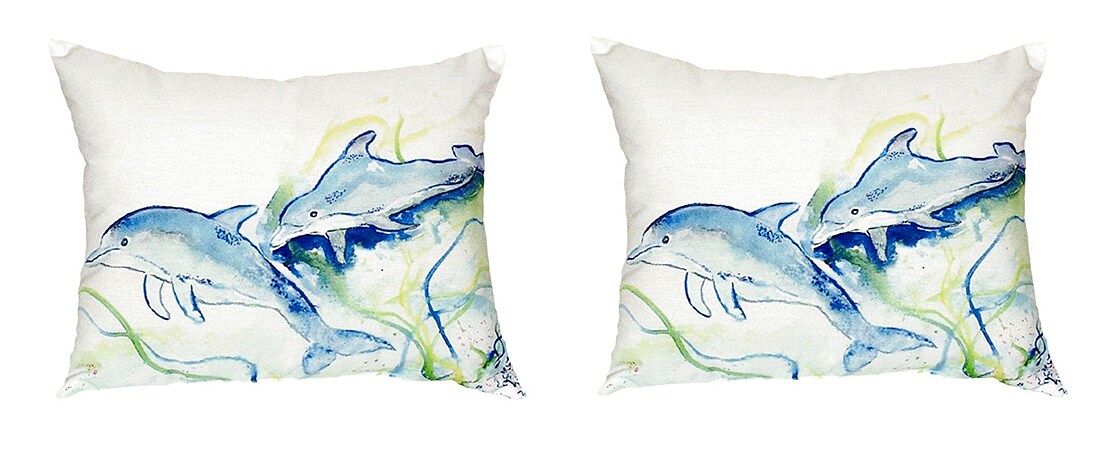 Pair of Betsy Drake Betsy&#x2019;s Dolphins No Cord Pillows 16 Inch X 20 Inch