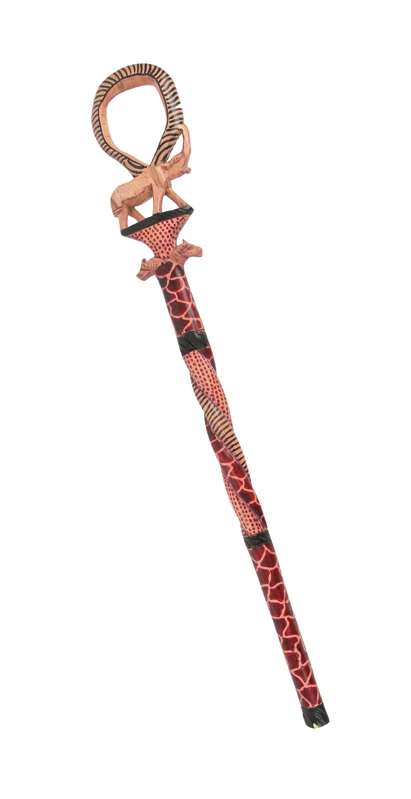 Hand Carved Elephant and Wild Animal Print Wooden Walking Stick