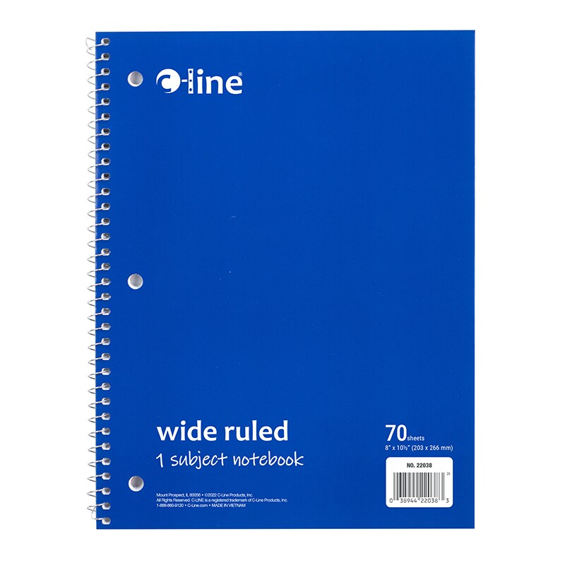 Subject Wide Ruled Blue Notebook 1-Subject Notebook, 70 Page, Wide Ruled, Blue | Michaels