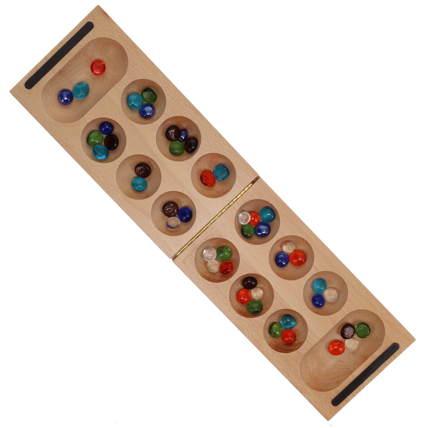 WE Games Folding Mancala - Solid Wood Board &#x26; Glass Stones