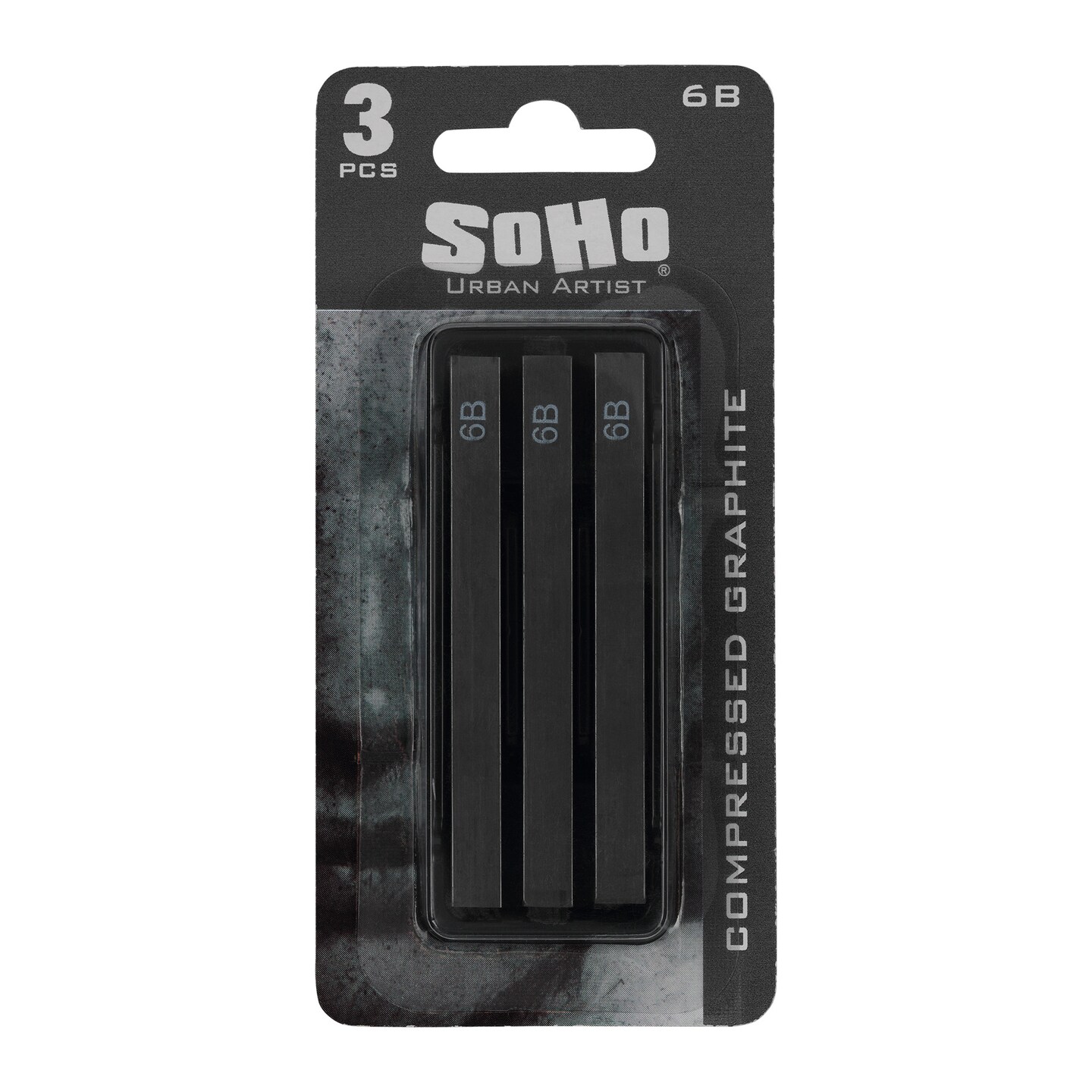 SoHo Urban Artist Compressed Graphite Sticks 6B, Pack of 3 - Premium Graphite Sticks for Drawing - Versatile &#x26; Smooth Gliding Artist Graphite - Ideal for Professionals, Students, and Artists