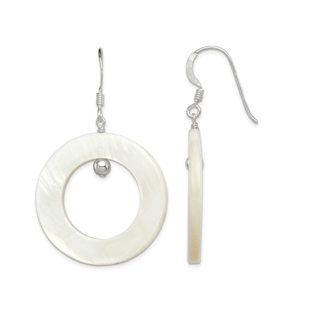 Gem And Harmony White Mother of Pearl Circle Dangle Earrings in Sterling Silver