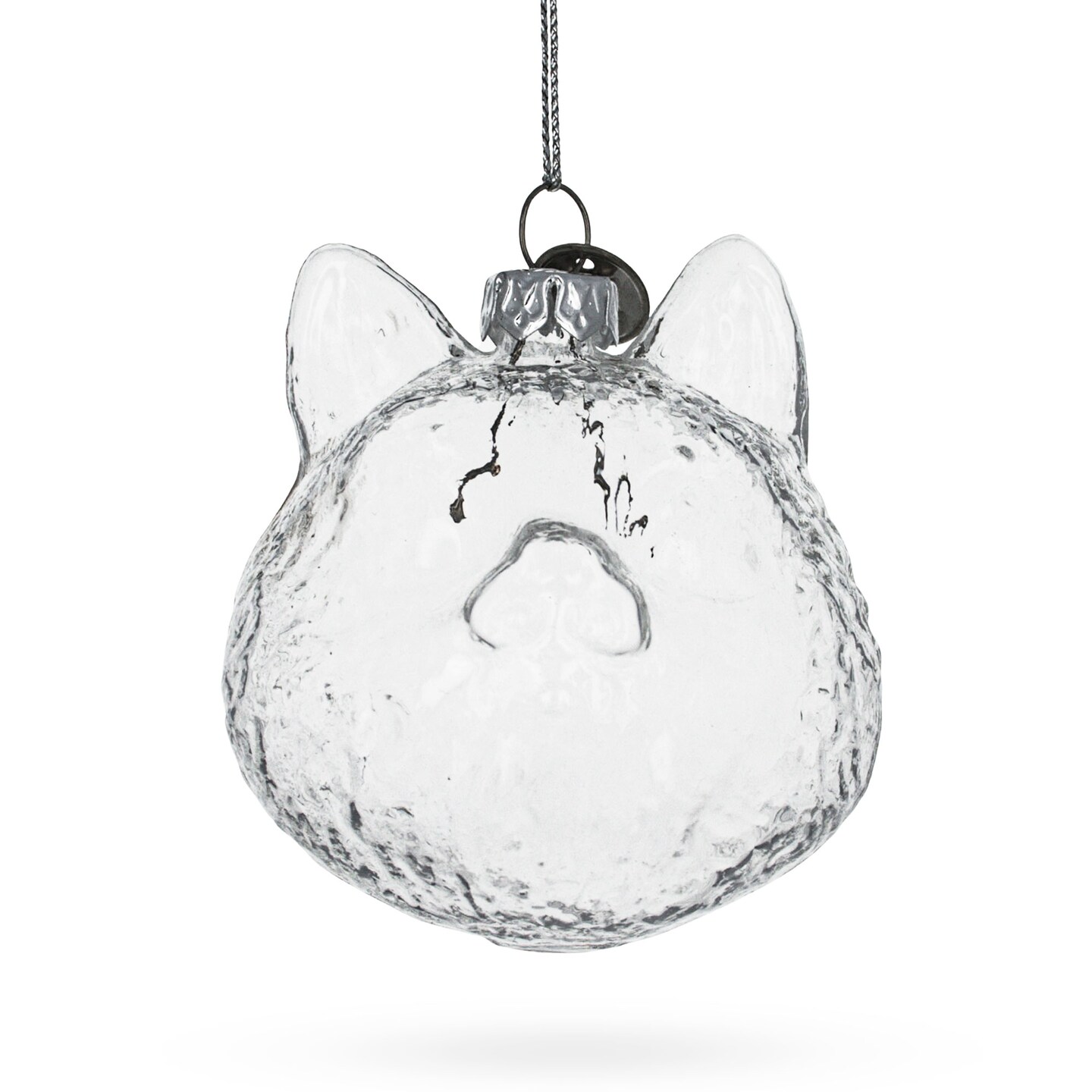 Cat Head Clear Blown Glass Christmas Ornament