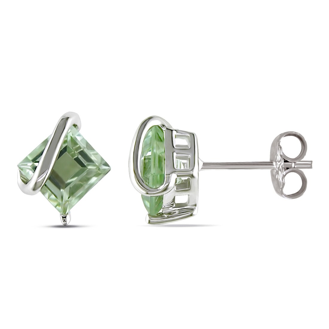 Gem And Harmony 2.20 Carat (ctw) Princess Cut Green Amethyst Post Earrings in Sterling Silver