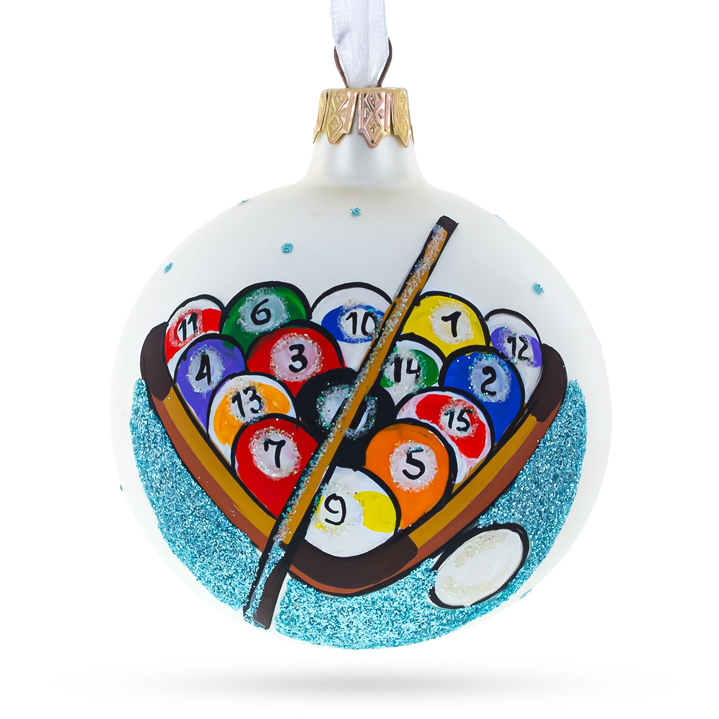 I Love Pool Billiard Blown Glass Christmas Ornament 3.25 Inches