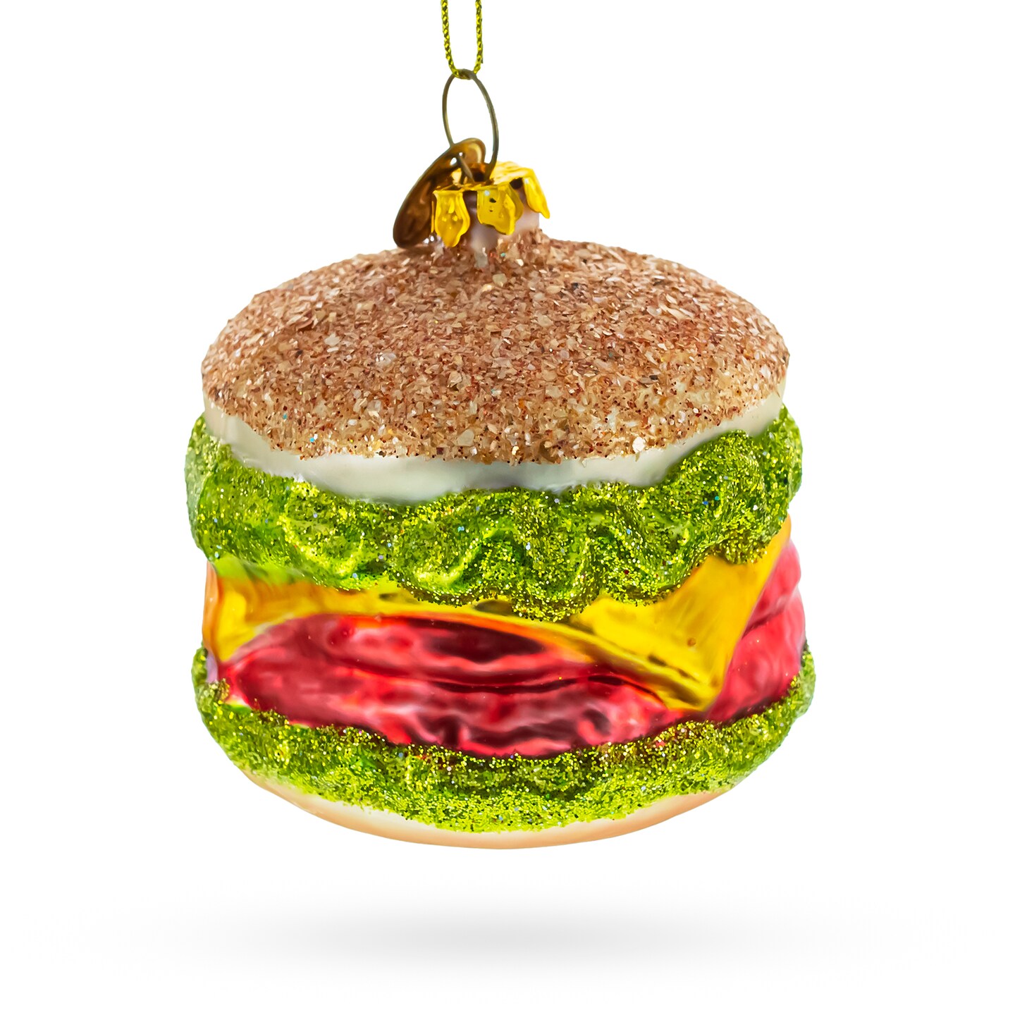 Juicy Cheeseburger Blown Glass Christmas Ornament