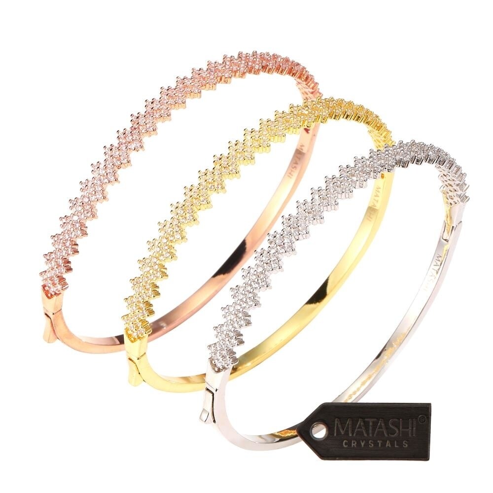 Matashi Rose Gold Gold and White Gold-Plated Finish Bangle Bracelets for Women (3-Piece Set) Cubic Zirconium