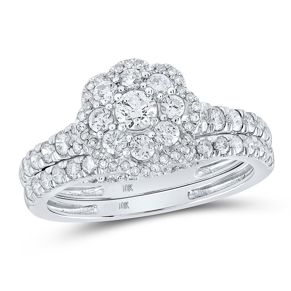 Gem And Harmony 1.00 Carat (G-H I2) Diamond Engagement Ring Wedding Set in 10K White Gold