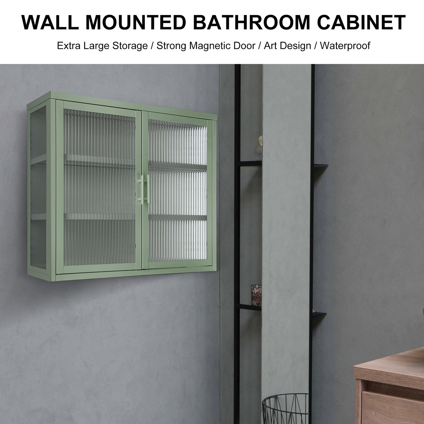 Vintage Mint Green Double Glass Door Wall Cabinet | 70*23*60cm / 27.6*9.1*23.6in | Elevate Your Space