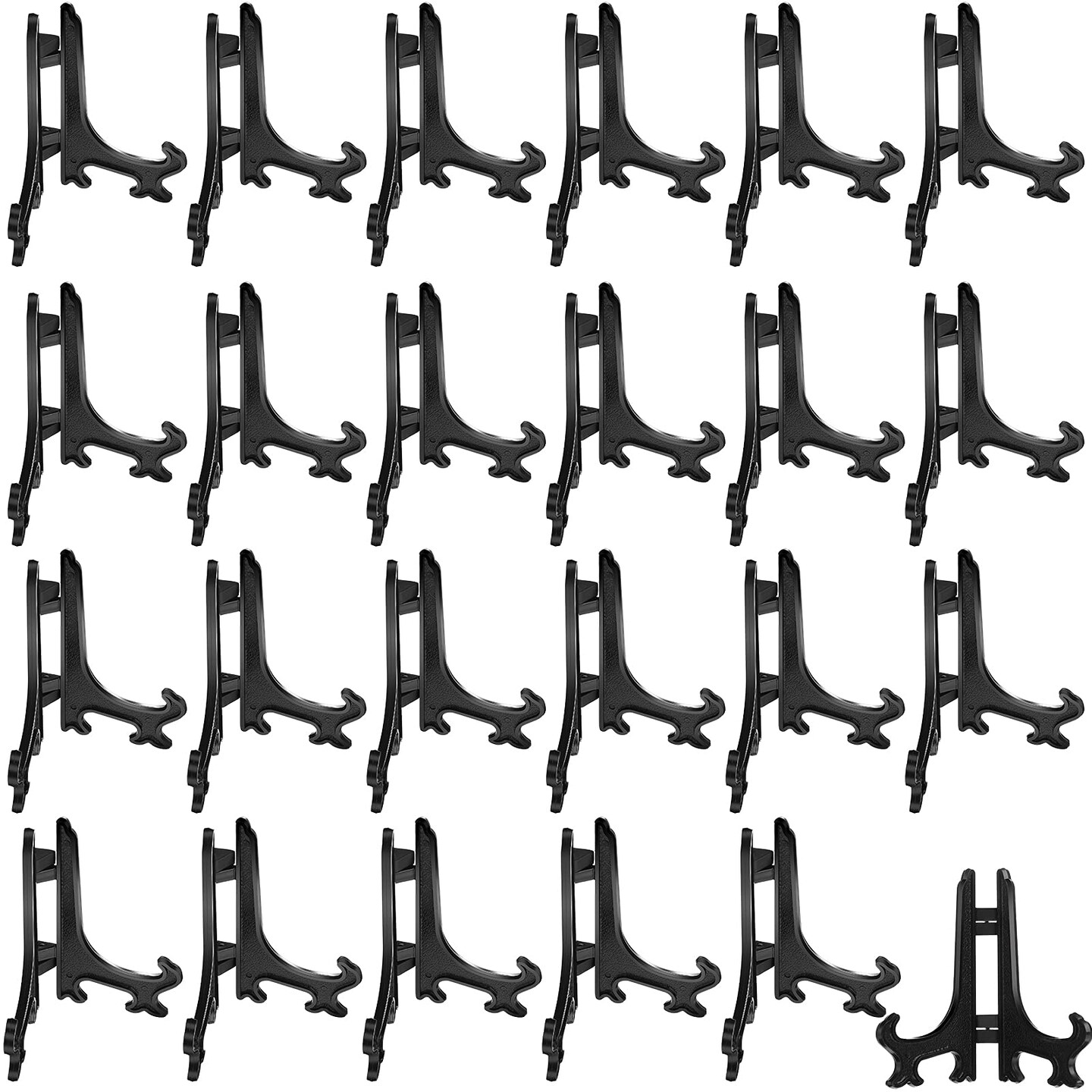 Boao 24 Pieces Plastic Easel Plate Display Stands Holders Picture Easel at Weddings, Home Decoration (Black, 3 Inch)