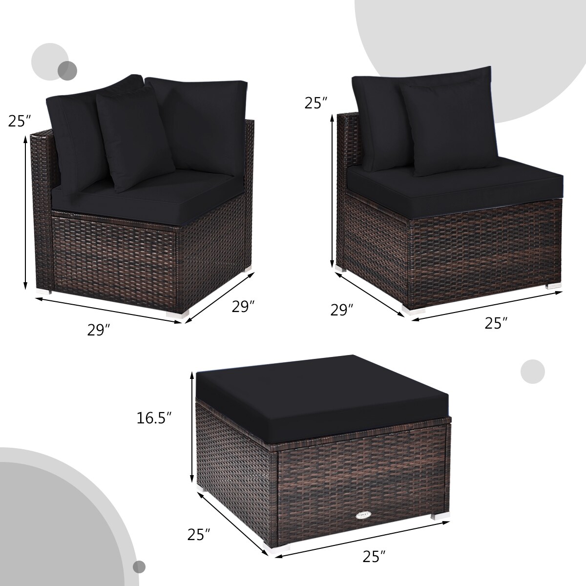 4 Pieces Ottoman Garden Patio Rattan Wicker Furniture Set with Cushion