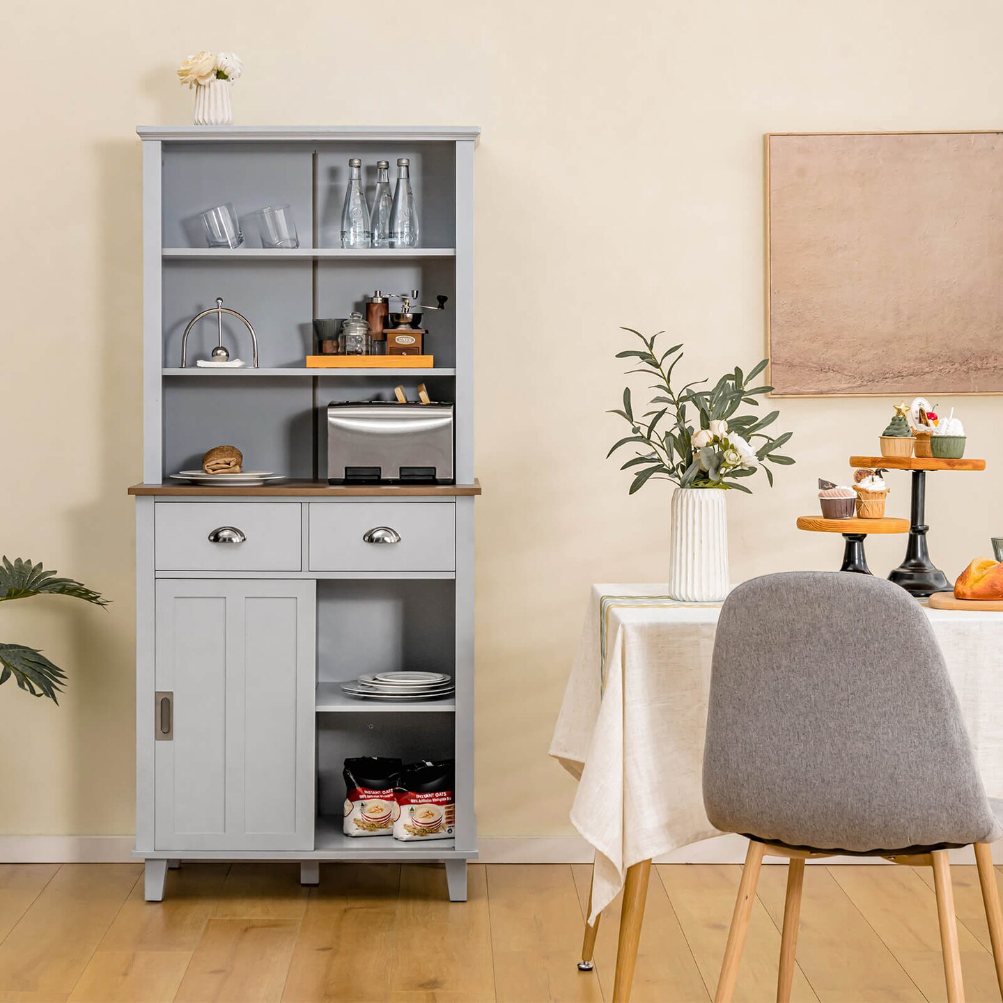 Freestanding Kitchen Pantry Cabinet with Sliding Doors
