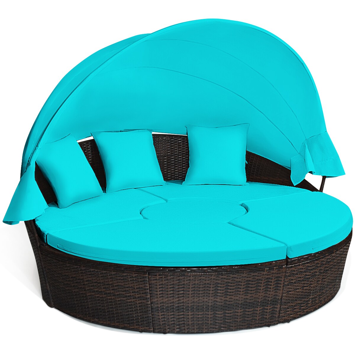 Patio Round Daybed Rattan Furniture Sets with Canopy